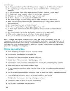 continued from pg[removed]Is the apartment air-conditioned? Who controls and pays for it? When is it turned on? 33. Are appliances gas or electric? Are they in good condition? When were they last serviced? 34. Is the refr