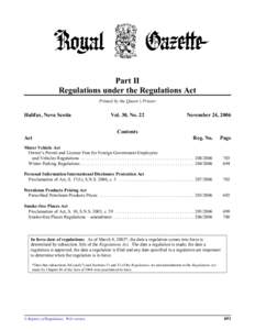 Part II Regulations under the Regulations Act Printed by the Queen’s Printer Halifax, Nova Scotia