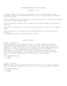 PROCEEDINGS/MINUTES OF CITY COUNCIL …November 7, 2014… A Special Session of City Council convened at 3:30 p.m., Mayor John Cranley Presiding. Present were Councilmembers Flynn, Mann, Murray, Seelbach, Smitherman, Win