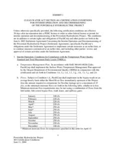 Final Exhibit 1 - Section 401 Certification Conditions for Interim Operation and Decommissioning - PacifiCorp Powerdale Hydroelectric Project, FERC Project No. 2659