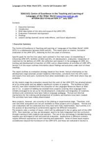 Languages of the Wider World CETL - Interim Self-EvaluationSOAS-UCL Centre of Excellence in the Teaching and Learning of Languages of the Wider World (www.lww-cetl.ac.uk) INTERIM SELF-EVALUATION 31st July 2007 Con