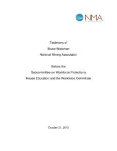 Testimony of Bruce Watzman National Mining Association Before the Subcommittee on Workforce Protections