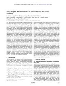 GEOPHYSICAL RESEARCH LETTERS, VOL. 38, L12701, doi:[removed]2011GL047392, 2011  North Tropical Atlantic influence on western Amazon fire season variability Katia Fernandes,1 Walter Baethgen,1 Sergio Bernardes,2 Ruth DeFri