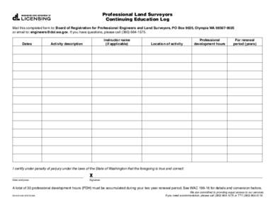 Click here to START or CLEAR, then hit the TAB button  Professional Land Surveyors Continuing Education Log Mail this completed form to: Board of Registration for Professional Engineers and Land Surveyors, PO Box 9025, O