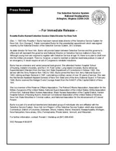 Press Release  The Selective Service System National Headquarters Arlington, Virginia[removed]