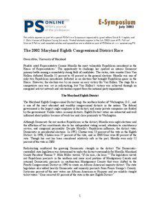 Connie Morella / Maryland / Democratic Congressional Campaign Committee / Steny Hoyer / National Republican Congressional Committee / Campaign finance in the United States / Mark Shriver / J. B. Van Hollen / Hill Committees / Chris Van Hollen / Politics of the United States