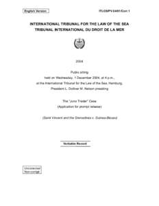 English Version  ITLOS/PVCorr.1 INTERNATIONAL TRIBUNAL FOR THE LAW OF THE SEA TRIBUNAL INTERNATIONAL DU DROIT DE LA MER