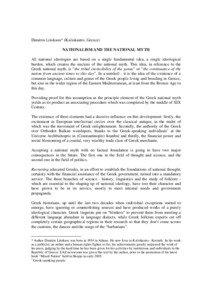 Dimitris Litoksou* (Ksilokastro, Greece) NATIONALISM AND THE NATIONAL MYTH All national ideologies are based on a single fundamental idea, a single ideological