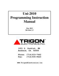 Uni-2010 Programming Instruction Manual May 2013 Revision 1.5