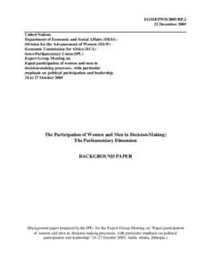 EGM/EPWD/2005/BP.2 22 December 2005 United Nations Department of Economic and Social Affairs (DESA) Division for the Advancement of Women (DAW) Economic Commission for Africa (ECA)