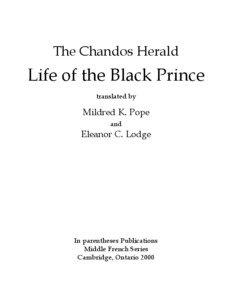 The Chandos Herald  Life of the Black Prince