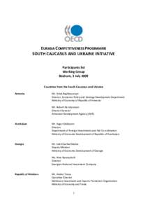 EURASIA COMPETITIVENESS PROGRAMME SOUTH CAUCASUS AND UKRAINE INITIATIVE Participants list Working Group Bodrum, 3 July 2009 Countries from the South Caucasus and Ukraine
