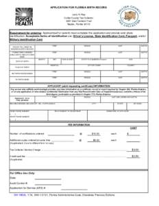 APPLICATION FOR FLORIDA BIRTH RECORD Larry H. Ray Collier County Tax Collector 3291 East Tamiami Trail Naples, Florida 34112