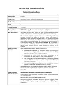 The Hong Kong Polytechnic University Subject Description Form Subject Code LGT4017