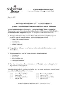 Government of Newfoundland and Labrador Department of Municipal and Intergovernmental Affairs June 12, 2015  Circular to Municipalities and Local Service Districts