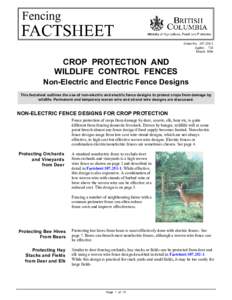 Crop Proctection and Wildlife Control Fences - BC Ministry of Agriculture