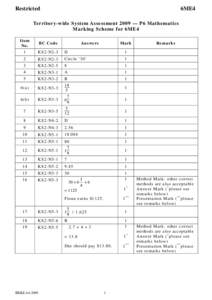 Restricted  6ME4 Territory-wide System Assessment 2009 — P6 Mathematics Marking Scheme for 6ME4