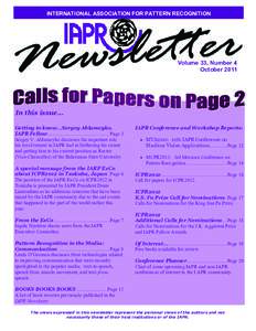 INTERNATIONAL ASSOCIATION FOR PATTERN RECOGNITION  Volume 33, Number 4 October[removed]In this issue…