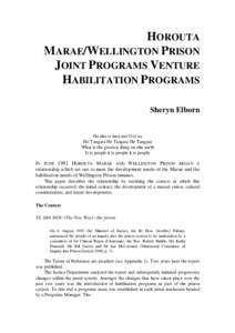 Horouta Marae / Wellington Prison joint programs venture habilitation programs