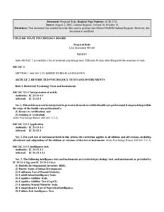 Document: Proposed Rule, Register Page Number: 26 IR 3741 Source: August 1, 2003, Indiana Register, Volume 26, Number 11 Disclaimer: This document was created from the files used to produce the official CD-ROM Indiana Re