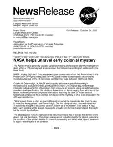 NewsRelease National Aeronautics and Space Administration Langley Research Center Hampton, Virginia[removed]