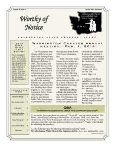 January 2014 Newsletter  Volume 15, Issue 1 Worthy of Notice