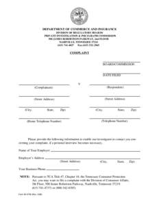 DEPARTMENT OF COMMERCE AND INSURANCE DIVISION OF REGULATORY BOARDS PRIVATE INVESTIGATION & POLYGRAPH COMMISSION 500 JAMES ROBERTSON PARKWAY, 2nd FLOOR NASHVILLE, TENNESSEE[removed]4827