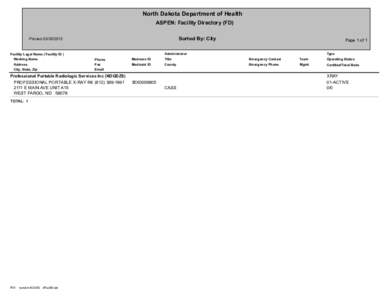 North Dakota Department of Health ASPEN: Facility Directory (FD) Sorted By: City Printed[removed]