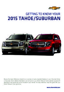 Review this Quick Reference Guide for an overview of some important features in your Chevrolet Tahoe or Suburban. More detailed information can be found in your Owner Manual. Some optional equipmentF described in this gu