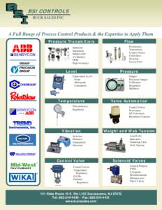 BSI CONTROLS BUCK SALES INC A Full Range of Process Control Products & the Expertise to Apply Them Pressure Transmitters