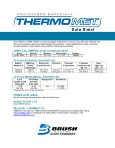 Data Sheet  Brush Wellman’s UNS C18000 is a low cost copper nickel silicon chromium alloy with high electrical and