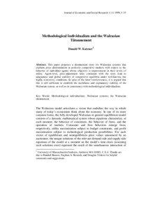 Journal of Economic and Social Research[removed], 5-33  Methodological Individualism and the Walrasian