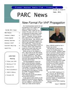 Pioneer Amateur Radio Club — Fremont, NE Volume 21 Issue 6 PARC News  June, 2011