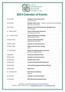2014 Calendar of Events 19 Feb 2014 Induction to Local Government City of Canning