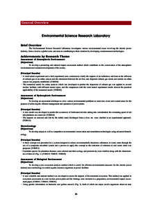 General Overview  Environmental Science Research Laboratory Brief Overview The Environmental Science Research Laboratory investigates various environmental issues involving the electric power industry, from a local to a 