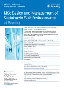 School of Construction Management and Engineering MSc Design and Management of Sustainable Built Environments at Reading