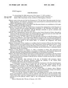 US PUBLIC LAWNOV. 23, 1993 103d Congress Joint Resolution