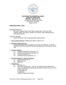 SOUTHEAST WATERSHED ALLIANCE BOARD OF DIRECTORS MINUTES - Meeting NoInternational Drive, Suite 360 Portsmouth, NHMarch 5, 2014