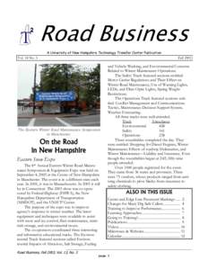 Road Business A University of New Hampshire Technology Transfer Center Publication Vol. 18 No. 3  Fall 2003