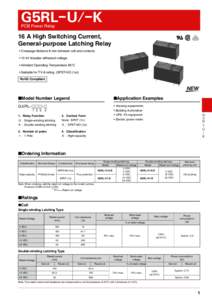 G5RL-U/-K PCB Power Relay 16 A High Switching Current, General-purpose Latching Relay • Creepage distance 8 mm between coil and contacts.