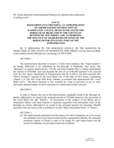 Mr. Nolan offered the following Bond Ordinance for adoption after publication according to law: O[removed]BOND ORDINANCE PROVIDING AN APPROPRIATION OF $180,000 FOR RECONSTRUCTION OF WASHINGTON AVENUE, PHASE II FOR AND BY T