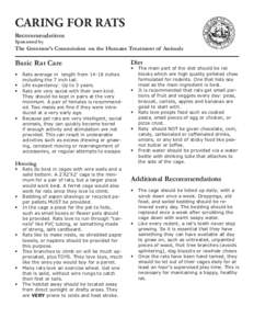 CARING FOR RATS Recommendations Sponsored by The Governor’s Commission on the Humane Treatment of Animals