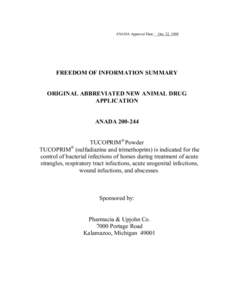 ANADA Approval Date:__Oct. 22, 1999  FREEDOM OF INFORMATION SUMMARY ORIGINAL ABBREVIATED NEW ANIMAL DRUG APPLICATION ANADA[removed]