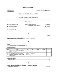 INDEX TO JOURNALS First Session Twenty-Ninth Legislature  (Continuation)