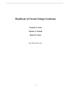 Handbook of Chronic Fatigue Syndrome  Leonard A. Jason Patricia A. Fennell Renée R. Taylor