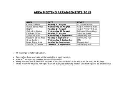 AREA MEETING ARRANGEMENTSAREA Coventry Drive Walter Street Area Haghill