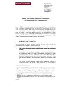 Memorandum Baker & McKenzie CVBA Avenue Louise 149 Eighth Floor 1050 Brussels, Belgium Tel: + [removed]