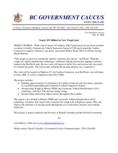 BC GOVERNMENT CAUCUS -  News Release -  May 29, 2008