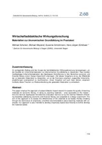 Zeitschrift für ökonomische Bildung, Heft Nr, SWirtschaftsdidaktische Wirkungsforschung Materialien zur ökonomischen Grundbildung im Praxistest Michael Schuhen, Michael Weyland, Susanne Schürkmann