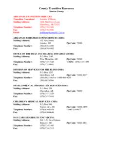 County Transition Resources Monroe County ARKANSAS TRANSITION SERVICES Transition Consultant: Jennifer Williams Mailing Address: